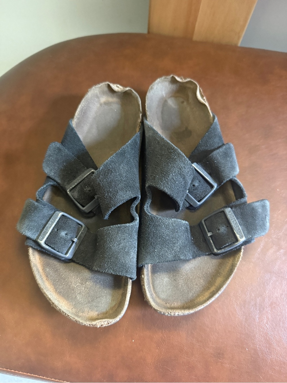 Birkenstock Black Suede Double Strap Buckle Sandals